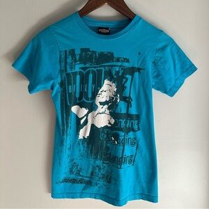 Vintage BILLY IDOL Standing Logo Classic Rock Blue T-SHIRT Kids Size Medium Y2K